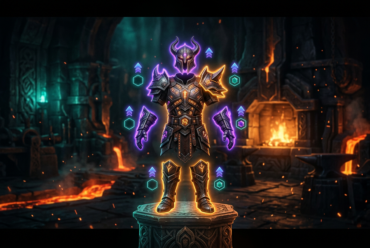 RankSurge hero art for the guide to checking WoW gear and fixing missing enchants in Midnight