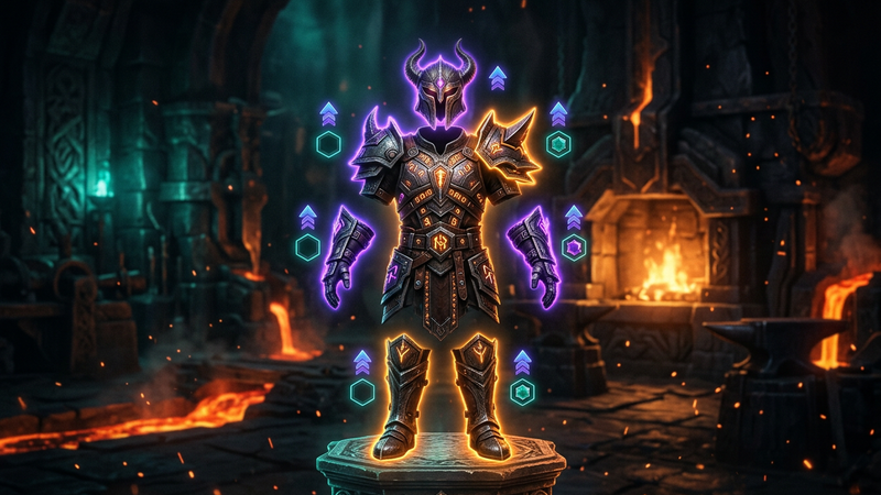 RankSurge hero art for the guide to checking WoW gear and fixing missing enchants in Midnight