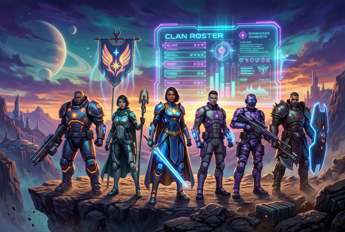 RankSurge hero art for the guide to Destiny 2 clan stats and clan rosters