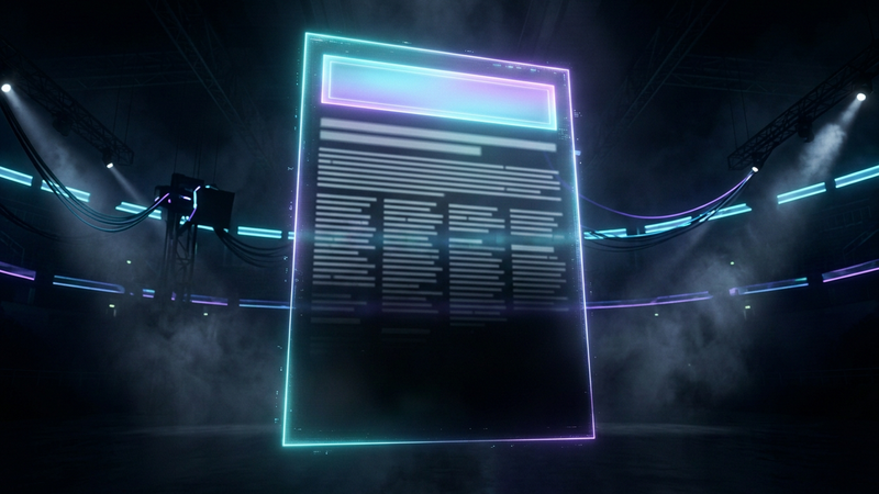 Holographic article with a wide glowing banner across the top